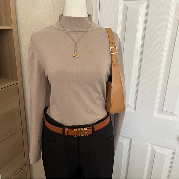 Pendleton Tops - Pendleton Silk Blend Mock‎ Neck Sweater – Neutral Taupe, Size L 49% Silk